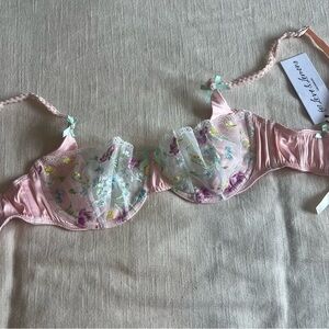 NWT For Love and Lemons Floral Embroidered Pink Bra, size S